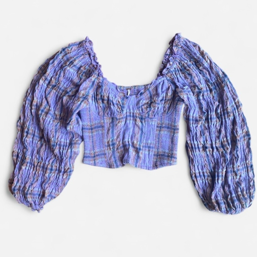 Free People Cherry Bomb Buster Plaid Smocked Top XS - Picture 5 of 5